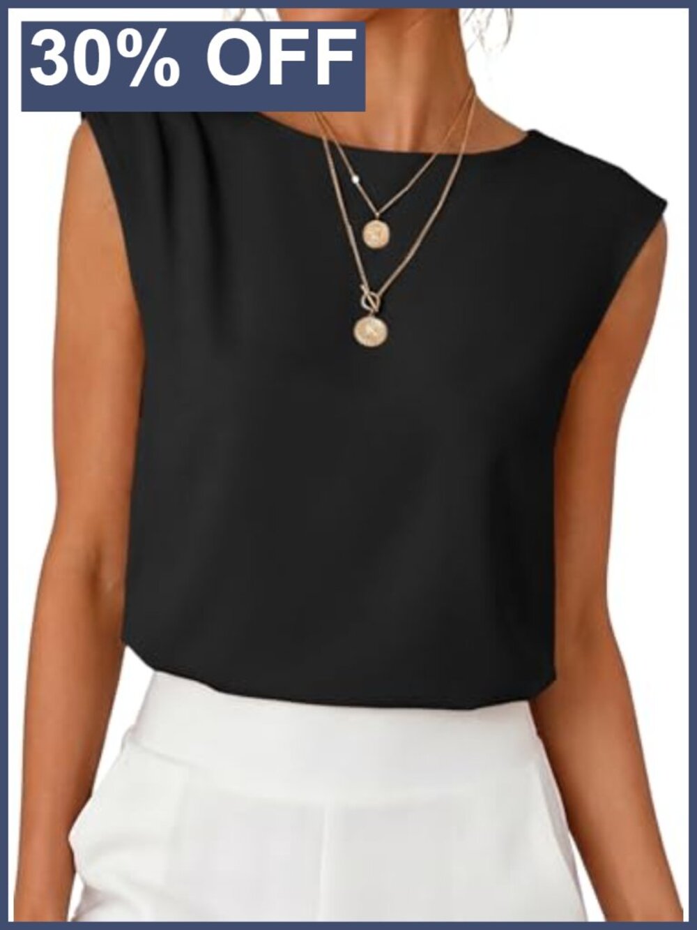 Women's Pleated Sleeveless Business Casual Tank Top Crew Neck Regular Fit